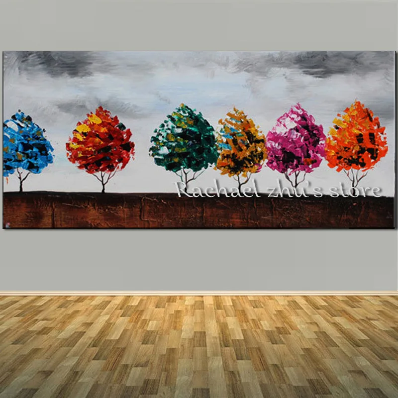 

Large Size Handpainted Color Tree Landscape Oil Painting On Canvas Thick Textured Tree Wall Pictures For Living Room Home Decor