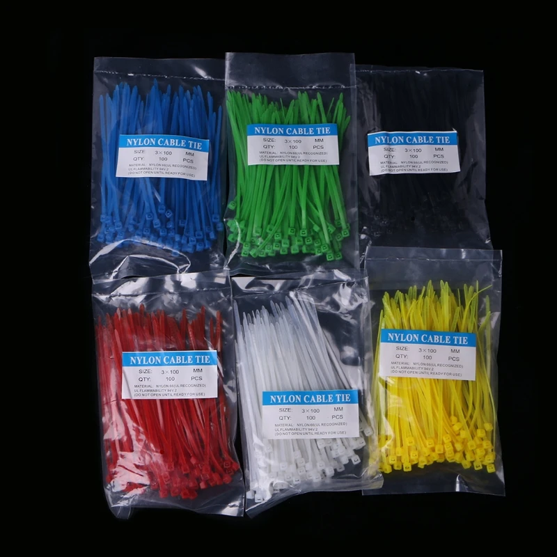 600 шт 3x100 мм нейлон пластик застежка-молния обёрточная бумага кабельные стяжки провода самоблокирующиеся красочные