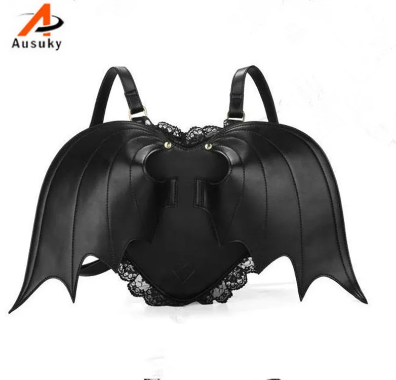 Женский рюкзак из искусственной кожи Love black angel wing повседневный черный кожаный