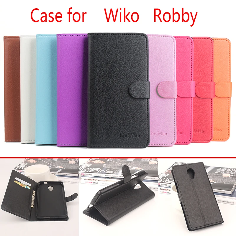 

For Wiko Robby Phone Case Folio Flip Pure Color Lichee Pattern PU Leather Wallet Case Cover Cash/Card Slots Factory Price