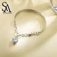 SA SILVERAGE Real 925 Sterling Silver Heart Charm Bracelet For Women Fine Jewelry Love Charms Chain Bracelets