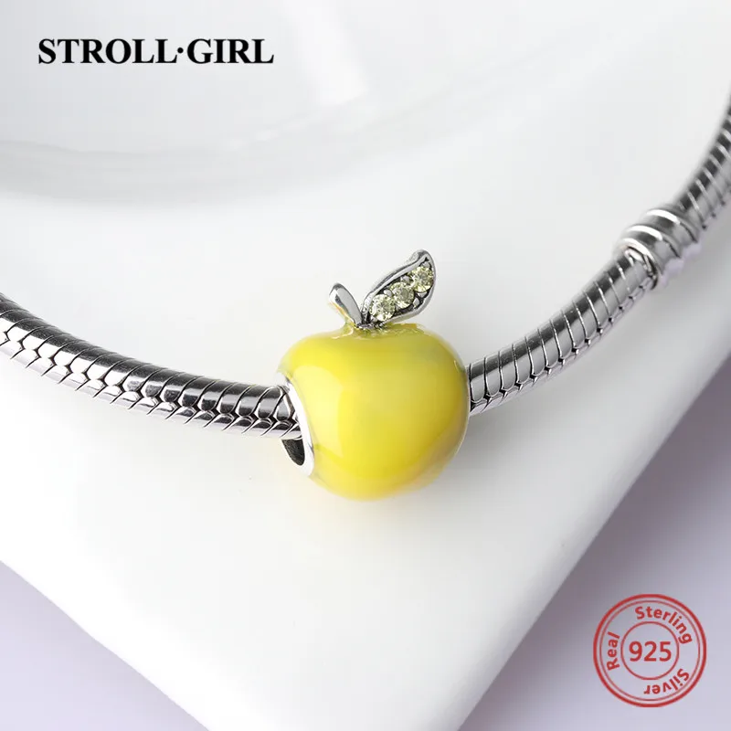 StrollGirl Apple Charms collection Beads 925 silver with enamel&CZ Fit original Pandora Charm Bracelets diy Jewelry Making Gifts