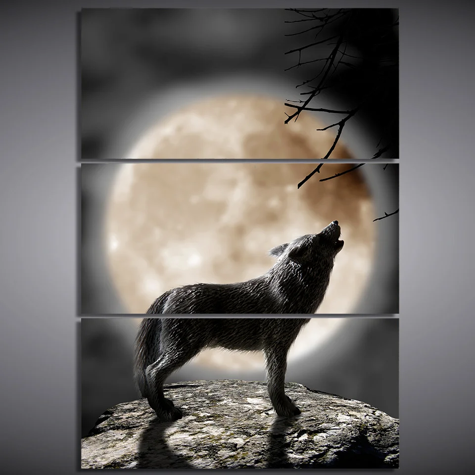 

Painting Canvas Wall Art Home Decor 3 Panel Wolf Howling Modern HD Printed Painting Pictures Artwork Animal Canvas Poster Framed