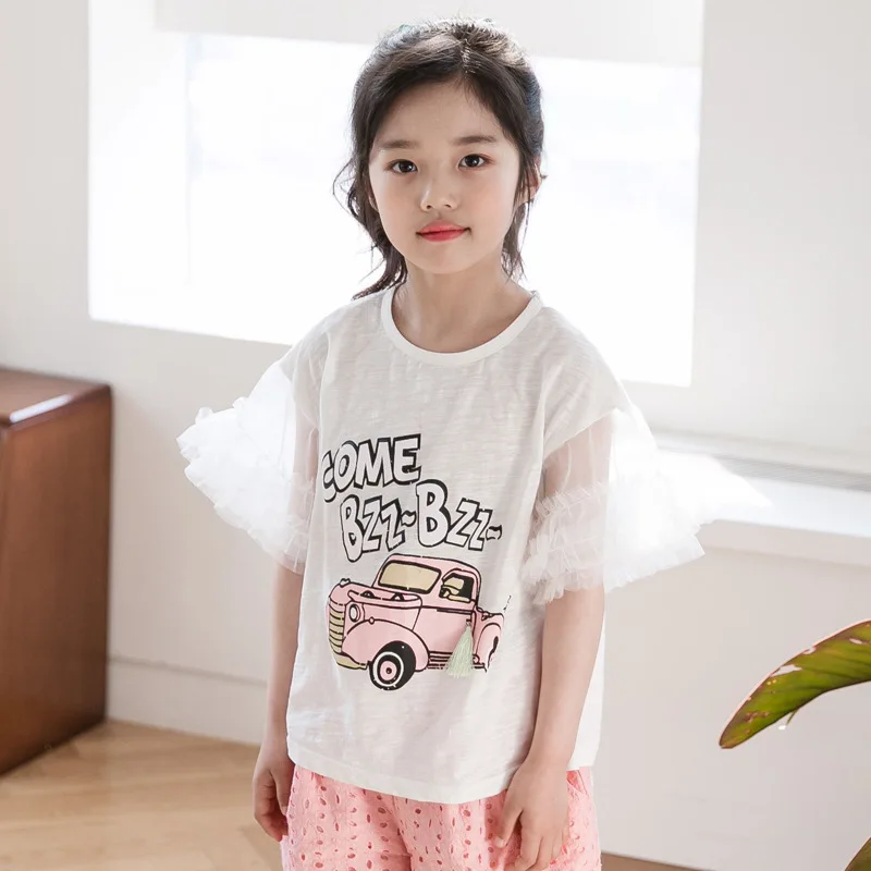 New Arrival summer Sleeve Pure Cotton Cartoon Printing Fit-up Girl's T-shirt mother daughter clothing sets cute princess style | Мать и