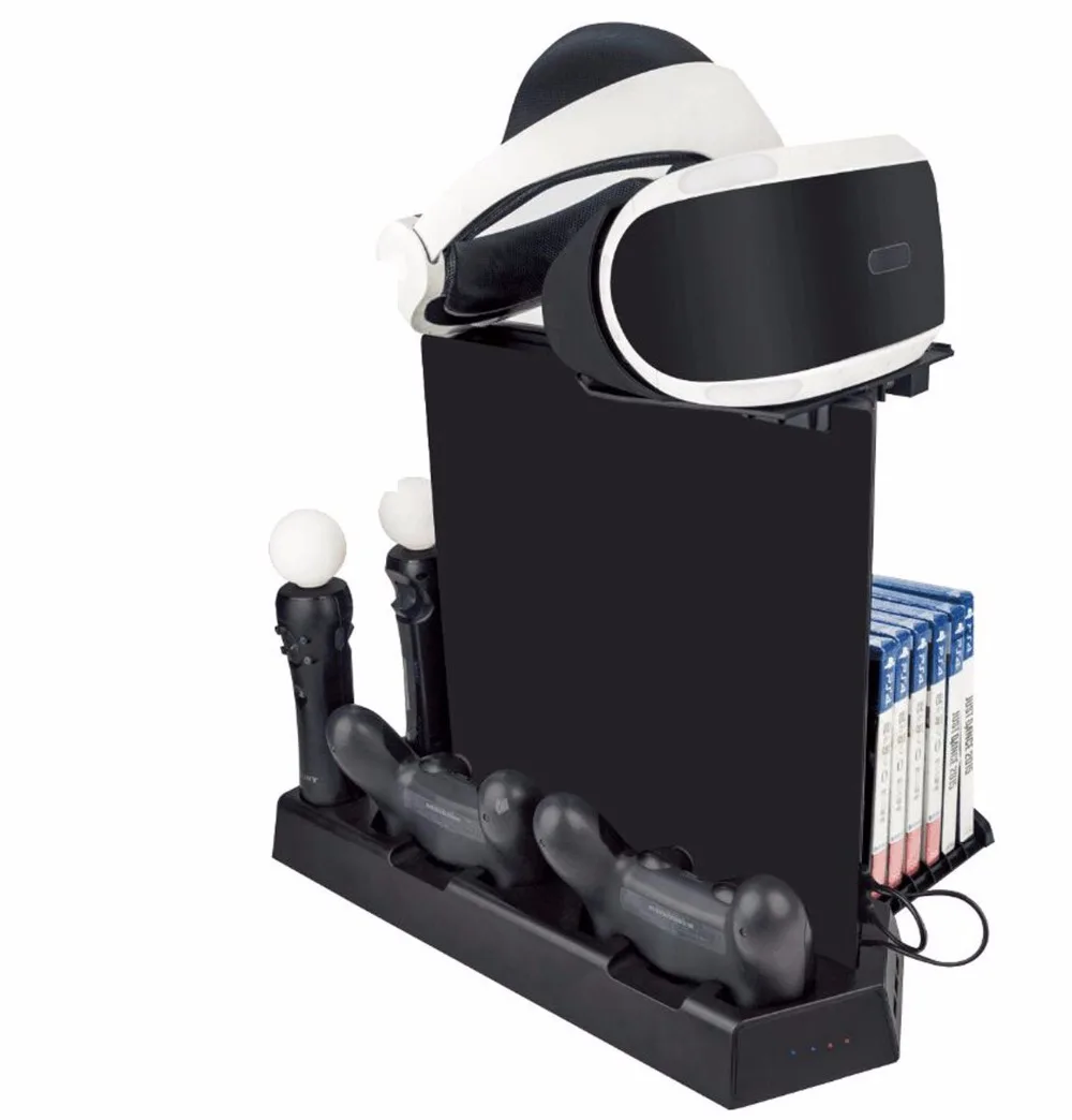 Для PS4/PS4 Slim/PS4 Pro PS Move VR стекло вертикальная подставка охлаждающий вентилятор контроллер Зарядное устройство Док-станция CD витрина для хранения мульти