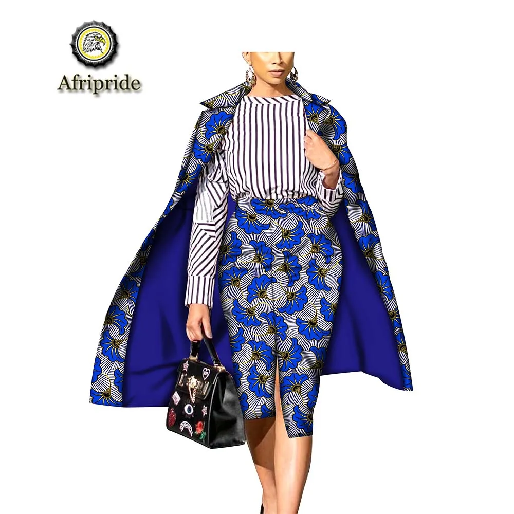 Африканские костюмы из 2 предметов для женщин длинное пальто+ юбка "Анкара" принт Дашики халат Дашики Набор размера плюс Базен riche AFRIPRIDE S1826008