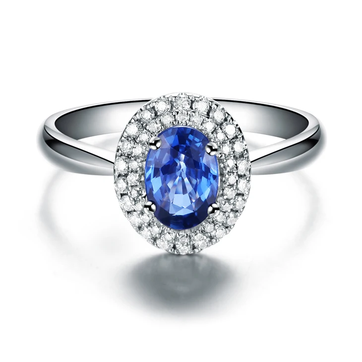 ZOCAI STYLE RING REAL 18K WHITE GOLD 0.65 CT REAL BLUE SAPPHIRE RING 0.20 CT DIAMOND RING