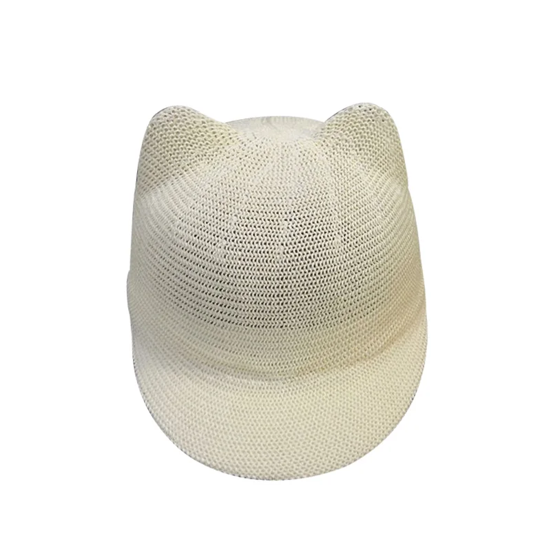 Новая соломенная Детская кепка для мальчиков и девочек, однотонная летняя детская Солнцезащитная шляпа с ушками, Пляжная детская бейсболка, детская бейсболка, 1 шт - Цвет: White