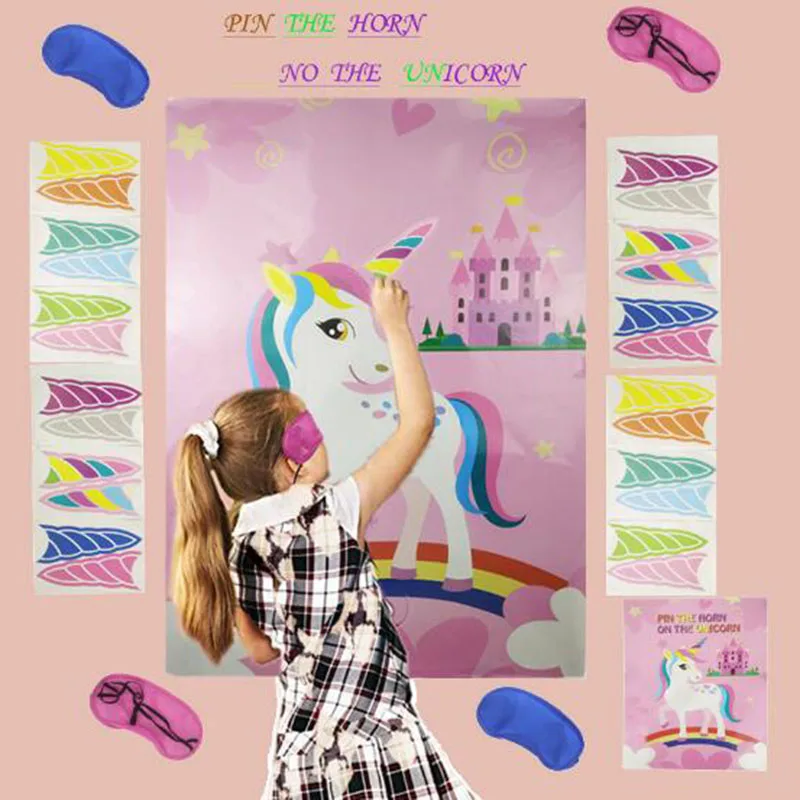 

Pin The Horn On The Unicorn Fun Kids Birthday Party Favors Home Games Rainbow Unicorn Decoration Festive Party Supplies