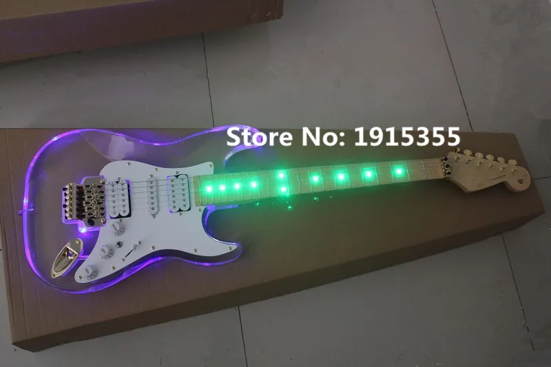

Wholesale factory custom 6 strings Acrylic body electric guitar with golden hardware,white pickguard,can be changed
