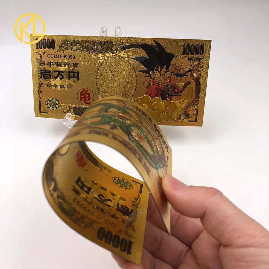 

10pcs/lot Japan Dragon Ball Son Goku Kakarotto 10000 Yen Gold plastic Banknote for classic childhood memory Collection