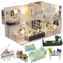 CUTEBEE DIY Dollhouse Ahşap bebek Evleri Minyatür Bebek Evi Mobilya Kiti Casa Müzik Led Oyuncaklar Çocuk doğum günü hediyesi için M21