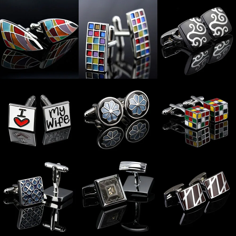 

MeMolissa 18 Designs Love Wedding Cufflinks Unique Design Rainbow Enamel Cuff Links Flower Cuffs