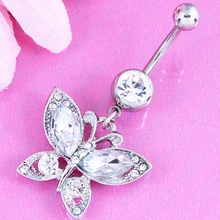 Moda de la mariposa anillo del vientre body piercing señora del ombligo del anillo del ombligo 14 G de acero quirúrgico de níquel envío gratis