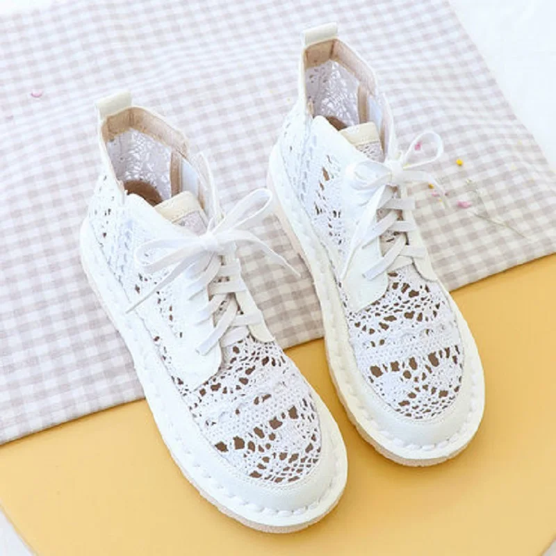 Spring lace hollow casual handmade custom non-slip soft-soled sandals versatile and comfortable flat-bottomed womens single shoe | Обувь