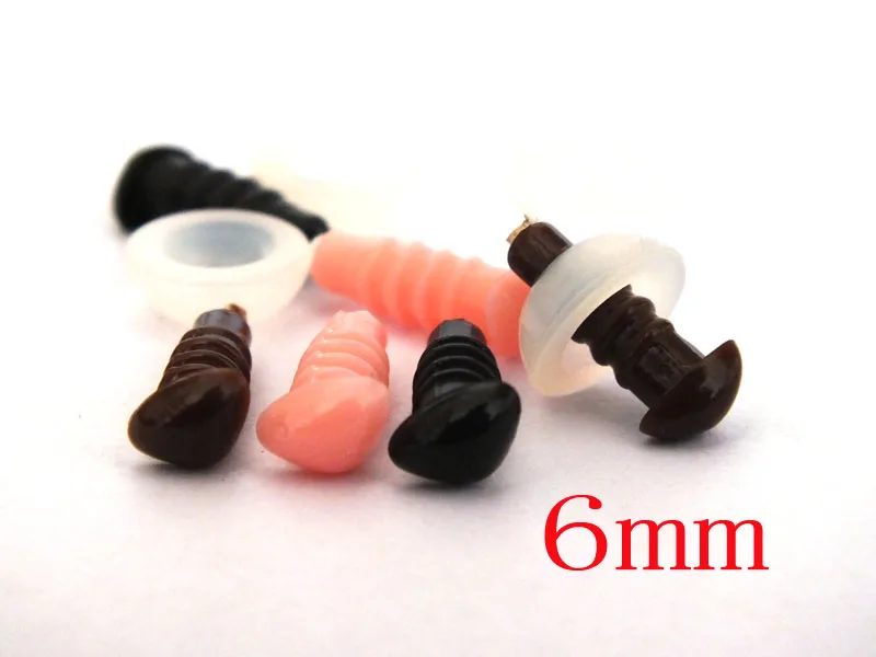 Free Shipping!! 30pcs  6mm  Mixed colors Triangle Nose Safety Teddy Bear Noses Will Come With Plastic Washers--each color 10pcs 10pcs mixed candy colors coins purse plastic arc frame kiss clasps fermoir diy handbag handle 16x8 5cm