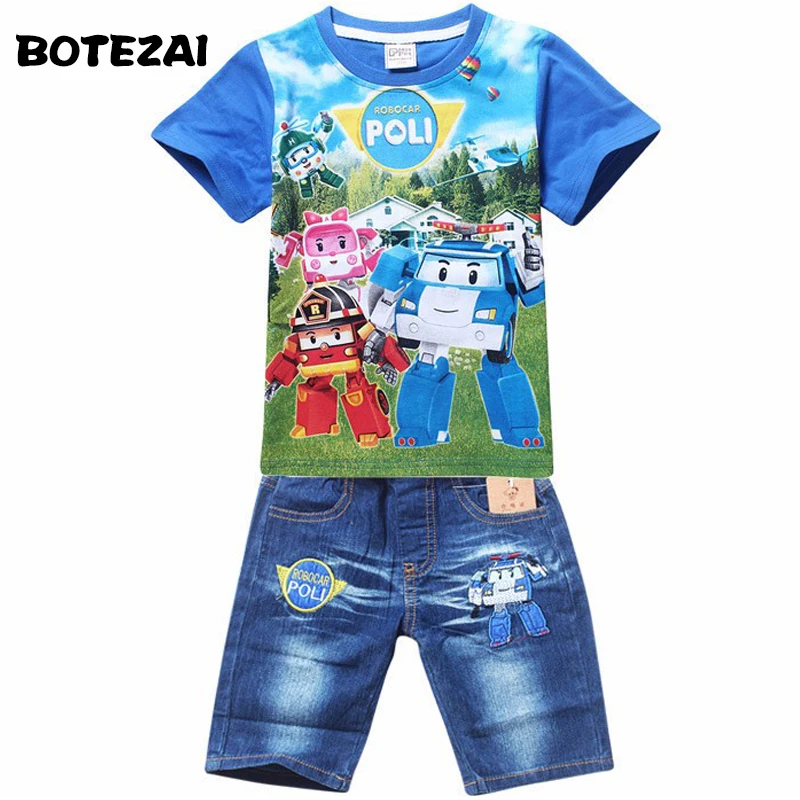 

2017 Summer POLI ROBOCAR Children Boys Clothing Sets Baby Kids Suits Shirt Jeans Shorts Pants Cotton Cartoon Clothes Set