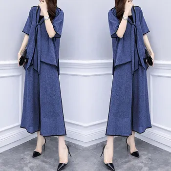 

Plus Size Fashion Loose Short Sleeve Blouse Shirt Top Women Sets Clothes Female Two-piece Suits Feminino