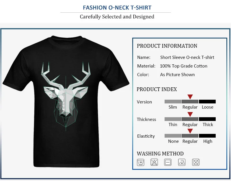 Deer Polygon 2018 Newest Short Sleeve Printed On T Shirt Pure Cotton Crew Neck Men Tees Geek Tee Shirt Summer/Autumn Deer Polygon