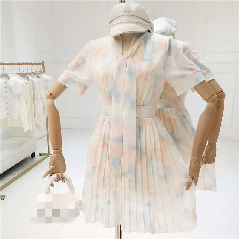 

TAOVK Summer Women Dyeing Gradient Dress Girlfriends Fairy Bow Tied Collar Dresses