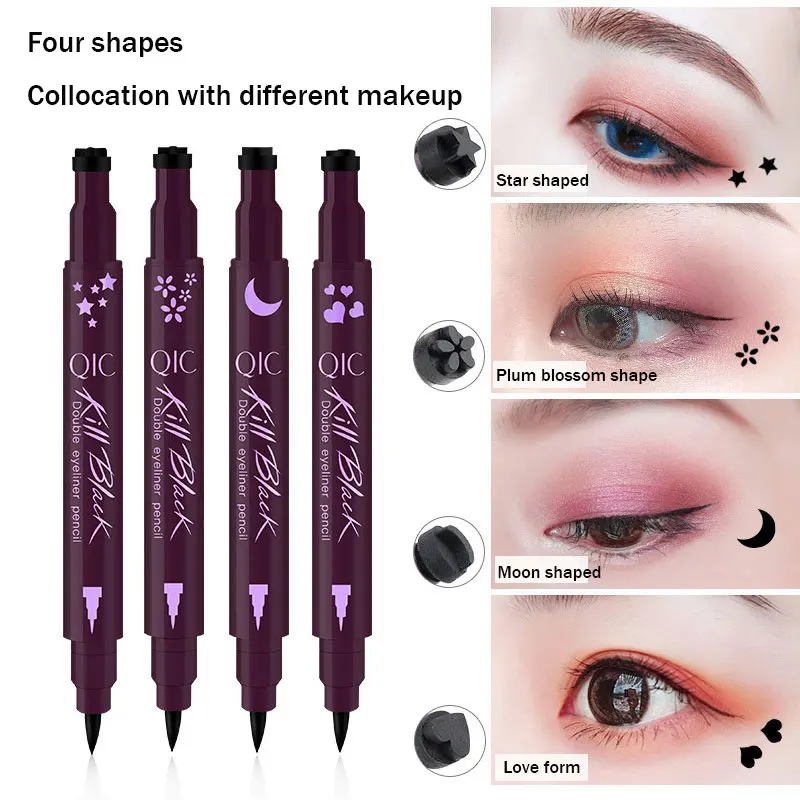 

Double-ended Eyeliner Waterproof Black Liquid Eyeliner Pencil With Tattoo Stamping Seal Eye Liner Pen Makeup Tools Heart/Star