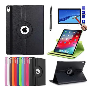 

360°rotating Tablet Cases For HUAWEI MediaPad M5 Lite 10.1 Litchi Pattern Leather Stand Folio Cover + Tempered Glass Film+Pen