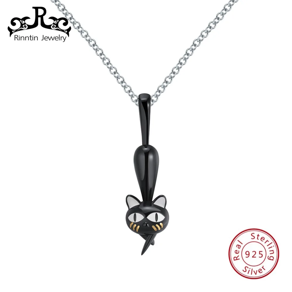 

Rinntin 100% Genuine 925 Sterling Silver Lovely Black Cat Women Pendant Necklace Exquisite Sterling Silver Fine Jewelry TSN98