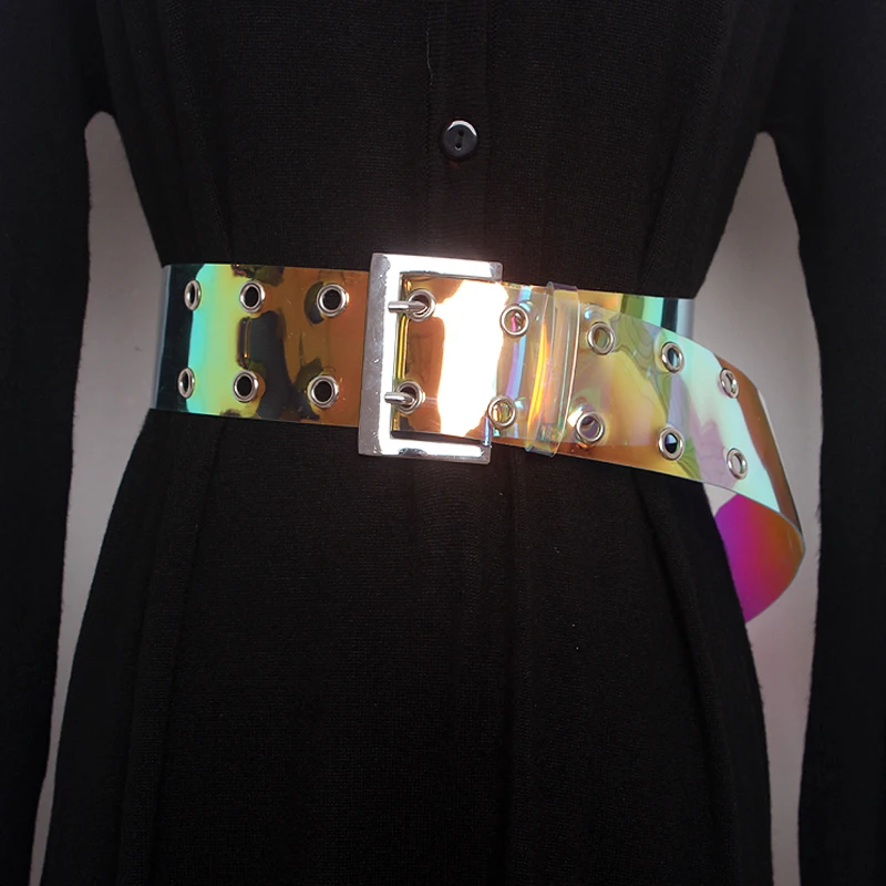 

New brand design Spring Geometry Double Buckle Row Rivet PVC Candy Color Fashion Transparent Color long Belts all-match