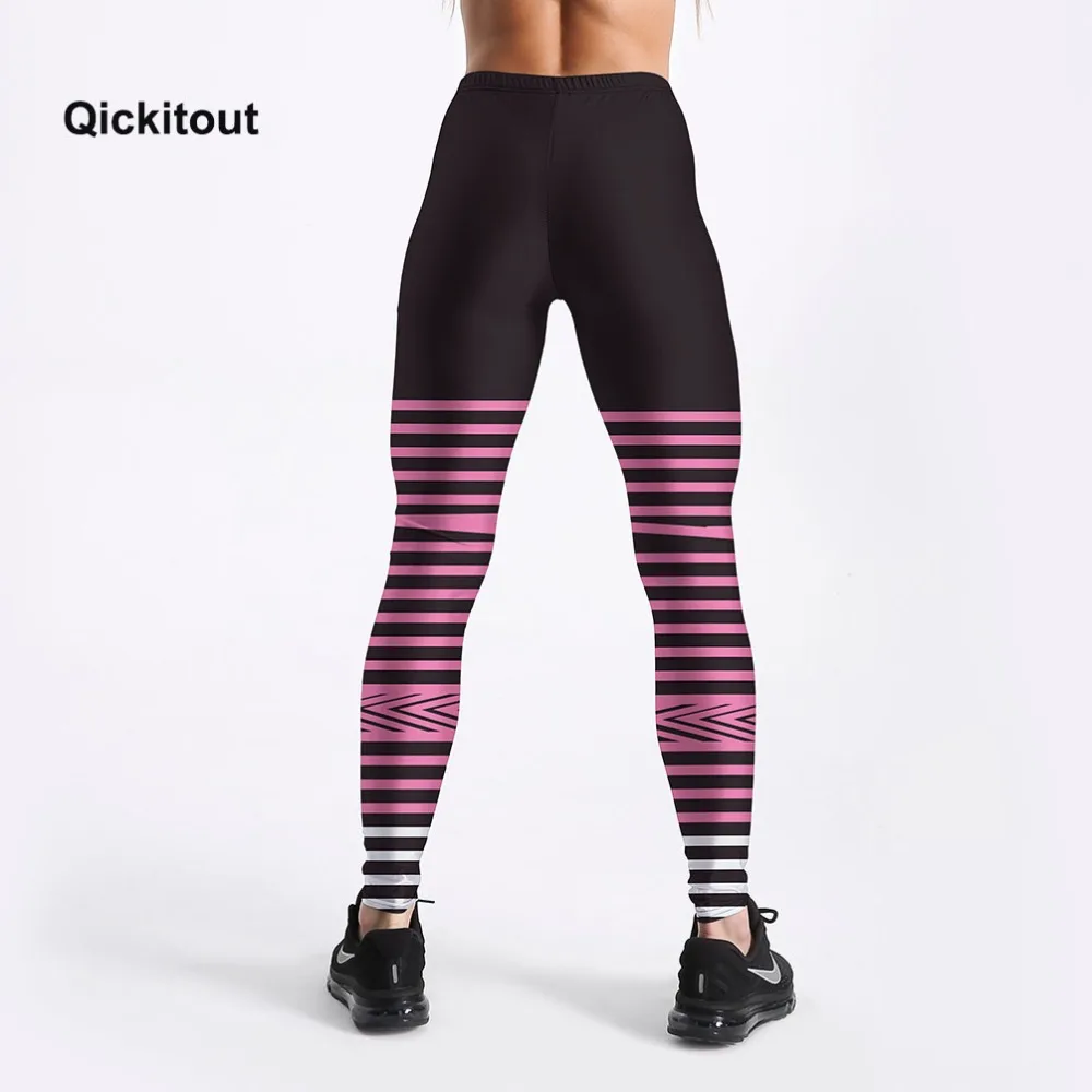 Qickitout сексуальные модные розовые полосатые женские леггинсы для фитнеса и тренировок женские черные и белые облегающие эластичные брюки больших размеров
