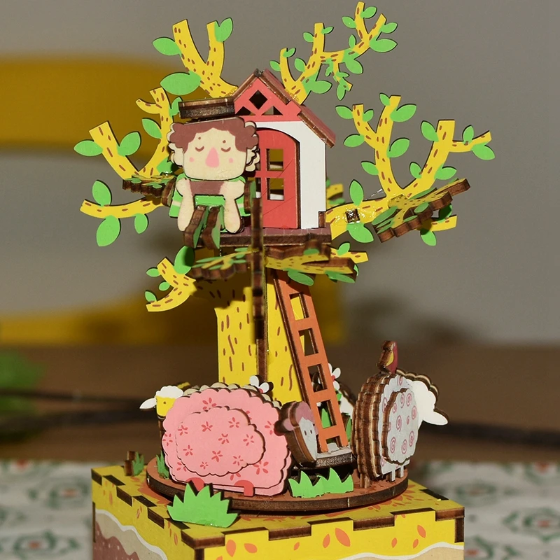 Robotime DIY дерево дом 3D игра деревянная головоломка в сборе вращающаяся музыкальная шкатулка игрушка подарок для детей взрослых AM408