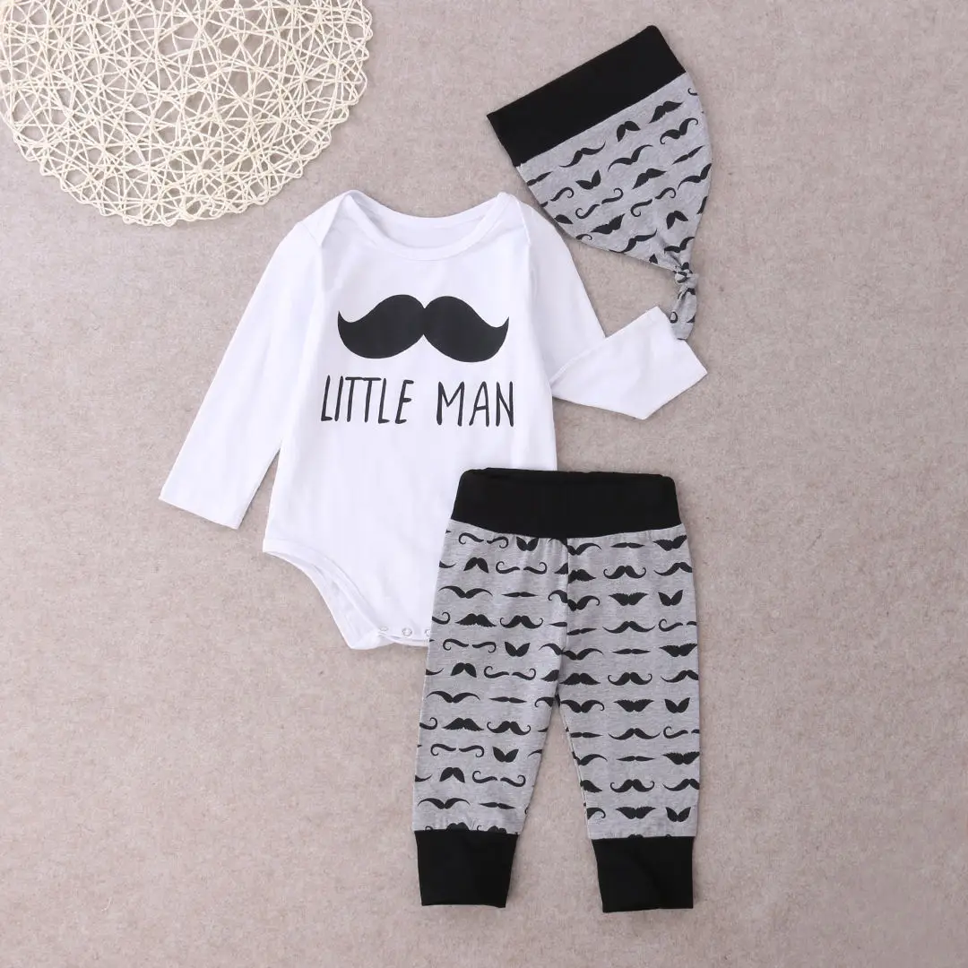 Neugeborenen Baby Jungen Tops Brief Kleine Man Strampler Lange Hosen Legging Overall Jungen Kleidung Outfit Set 3 stücke