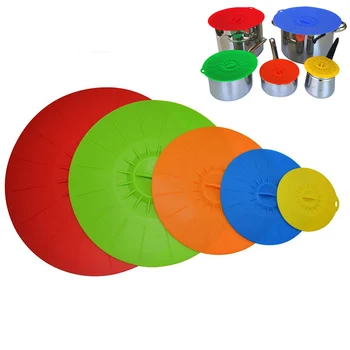 

5 Pcs/Set Universal Silicone Suction Lid-bowl Pan Cooking Pot Lid-Silicon Stretch Lids Silicone Kitchen Pan Spill Stopper Cover