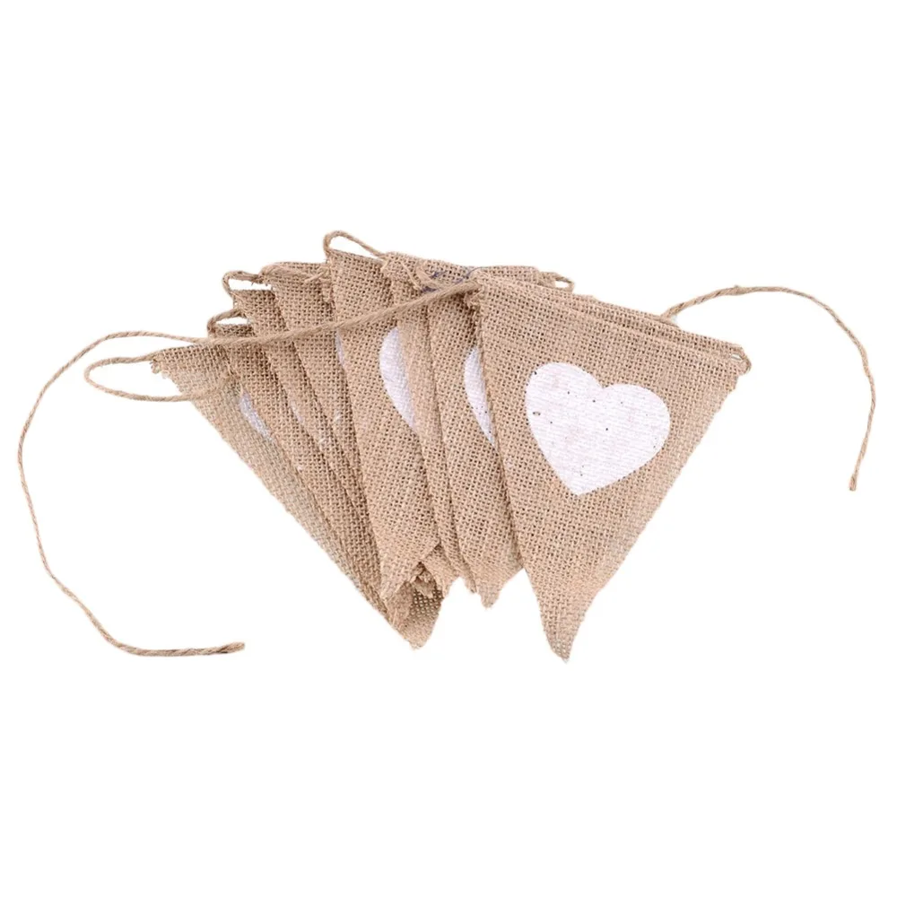 Jute Rope Flax Triangular Birthday Party Linen Heart Pennant Flag