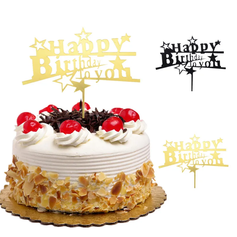 

Cake Toppers Flags Star Happy Birthday Kids Gold Black Acrylic Cupcake Topper Wedding Bride Party Baby Shower Baking DIY Xmas