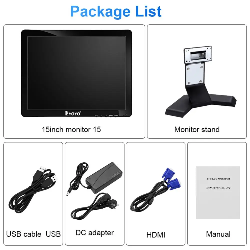 Eyoyo 15 Inch Touchscreen Monitor HDMI VGA LED Monitor 4 3 Display 1024 768 Built in 5
