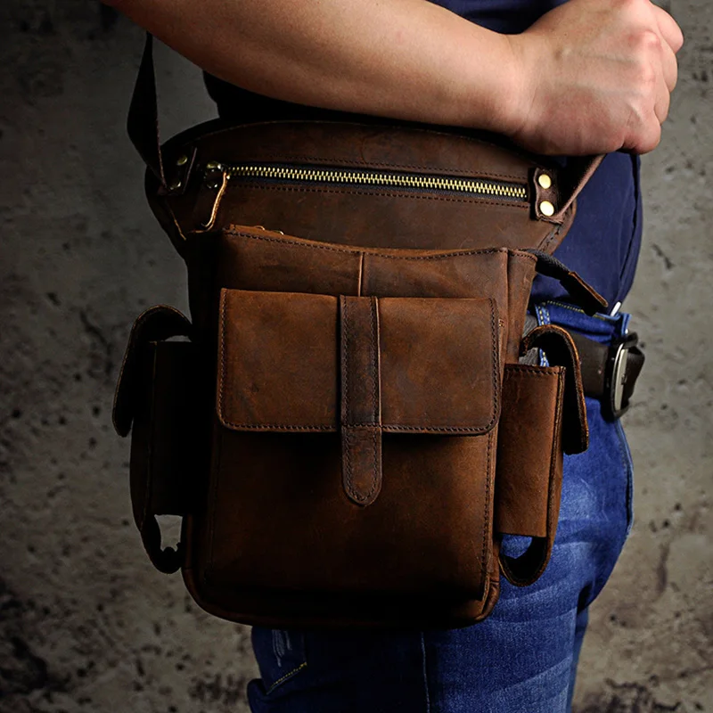 

100% Genuine Leather Waist Pack Men Vintage Rider Travel Hip Belt Drop Leg Bag Purse Real Cowhide Crossbody Shoulder Fanny Bags