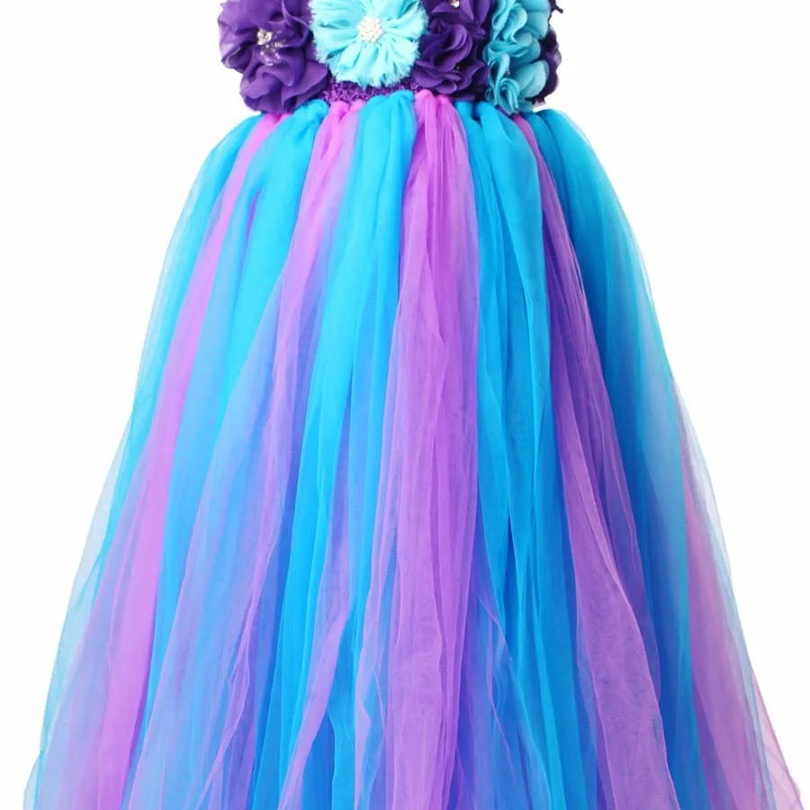 Purple Turquoise Flower Girl Tutu Dress Peacock Style Girls Ball Gown (5)