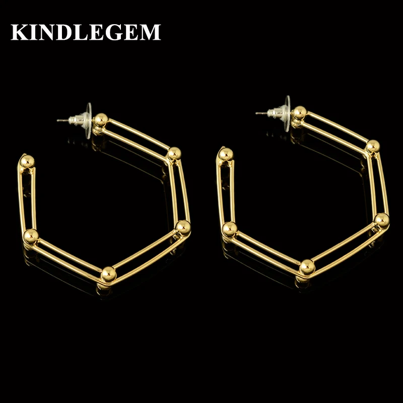 

Kindlegem Brand Luxury Silver Gold Beads Big Hoop Earrings High Fashion Chic Geometry Jewellry For Female Stainless Steel Needle