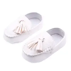 Детские первые ходунки обувь Кожа Белый 12 для маленьких девочек обувь для малышей искусственная кожа лоферы на плоской подошве лодка
