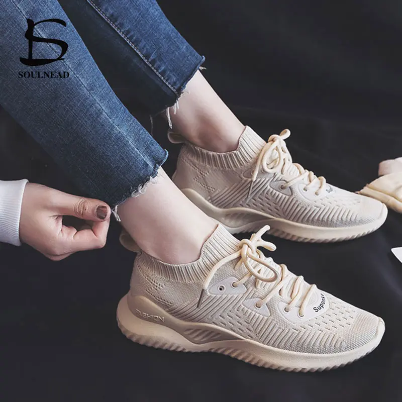 Women Running Shoes Casual Shoe Fashion Fly Weave Breathable Comfortable Sneakers Lace-Up Walking Shoes Female Outdoor Sneakers