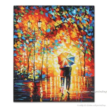 

Handpainted Canvas Oil Painting Wall Art Abstract Paintings Modern Tree Street Palette Knife Oil Painting Home Decor No Framed