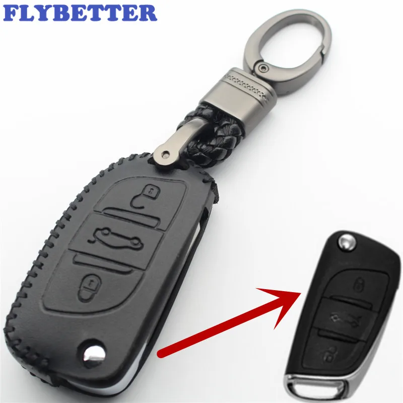 

FLYBETTER Genuine Leather 3Button Flip Key Case Cover For Citroen DS4S/DS5/DS6/C4/C5 For Peugeot 408/3008/607 Car Styling L384