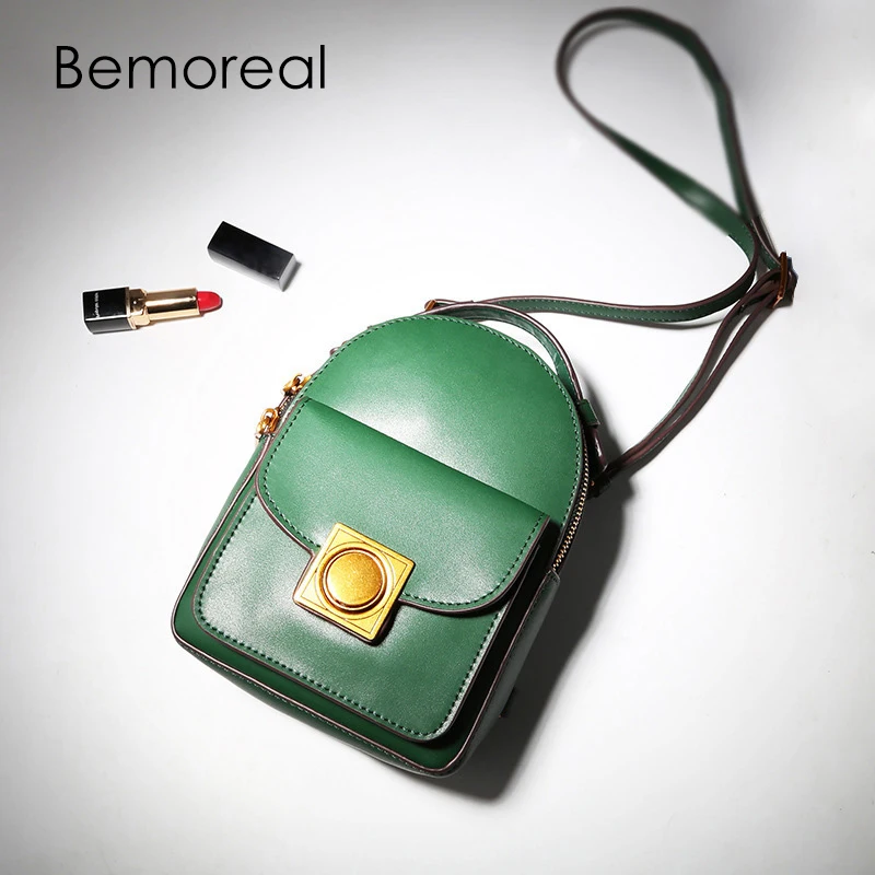 

Bemoreal backpack female Genuine Leather small fashion zipper school bag oil wax woman backpacks for adolescent girls women bag