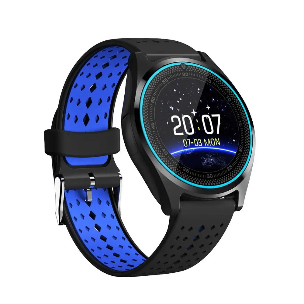 Bluetooth Smart Watch V9 with Camera Smartwatch Pedometer Health Sport Clock Hours Men Women Smartwatch For Android IOS Phone - Цвет: Black with Blue
