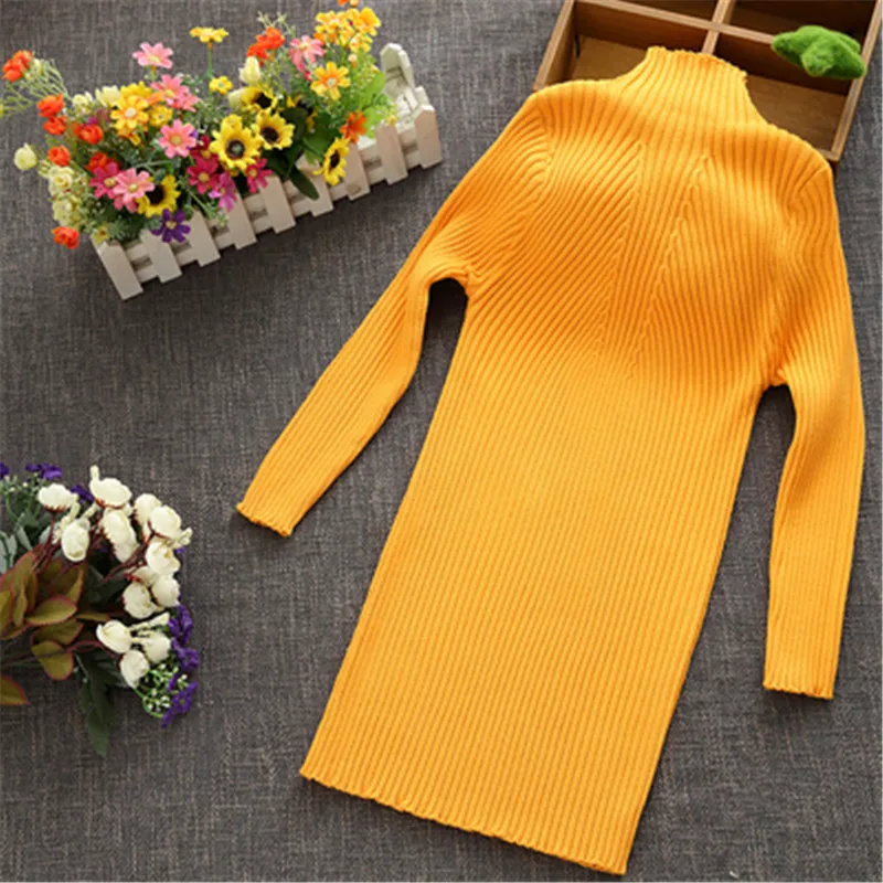 Осень-зима детей Детский свитер вязаное платье для девочек длинное теплое платье принцессы большой для девочек-подростков одежда AA1772