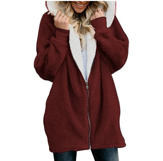 

New Women Hoodies Zipper Girl Winter Loose Fluffy Hoodie Hooded Jacket Long Warm Outerwear Coat Cute Sweatshirt Zip-up 5xl