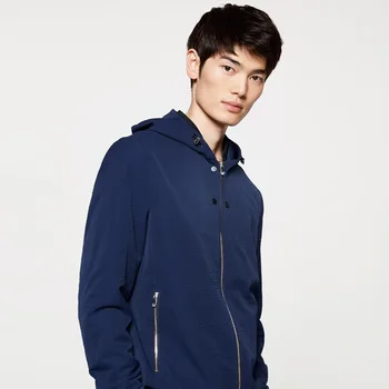 

2019 Men's Spring Navy Blue Pattern Hooded Micro-bubble Fabric Short Jacket Jacket Special Offer
