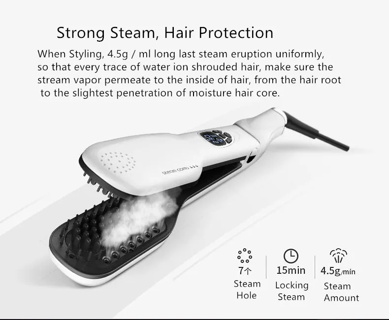 Горячая Европа Вилку Chapinha Profissional Hair Straightener Titanium 3D Массаж Гребень Водяного Пара Прямо Железа ЖК-Красный Черный Белый