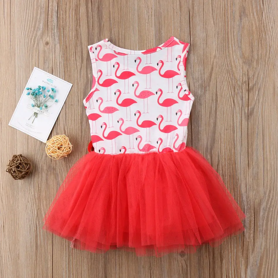 Pudcoco/платье для девочек От 0 до 5 лет платье принцессы с изображением фламинго для маленьких девочек