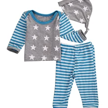 Хлопковая одежда для новорожденных мальчиков и девочек, футболки, штаны с длинными рукавами, Повседневная шапочка для малыша, комплект одежды для девочек, топы со звездами